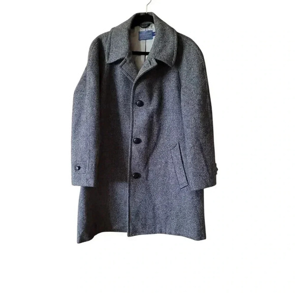 PENDLETONGrey Tweed Wool Coat Made In USA Men's Size 44 Vintage